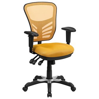 Emma and Oliver Mid-Back Black Mesh/White FrameMultifunction Ergonomic Office Chair with Arms