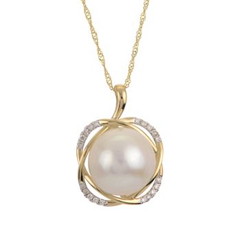 PearLustre by Imperial 14k Gold Freshwater Cultured Windsor Pearl & Diamond Accent Pendant Necklace