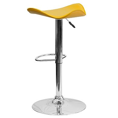 Emma and Oliver White Vinyl Adjustable Height Barstool with Wavy Seat