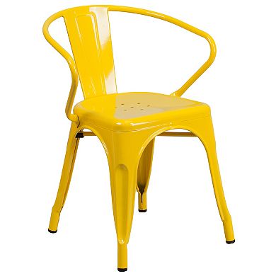 Emma and Oliver Commercial Grade 30" Round Red Metal Indoor-Outdoor Table Set with 4 Arm Chairs