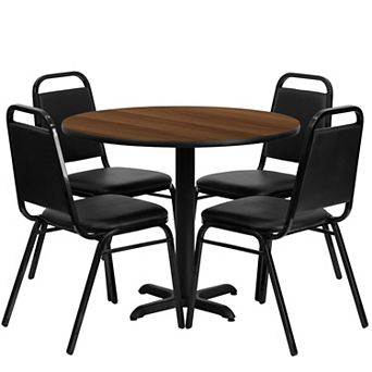 Emma and Oliver 36"RD Black Laminate Table Set-X-Base & 4 Black Banquet Chairs