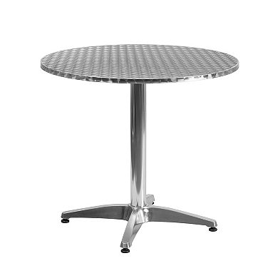 Emma and Oliver 31.5" Round Aluminum Table Set-4 Dark Brown Rattan Chairs