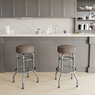 Emma and Oliver Double Ring Chrome Barstool with Red Seat