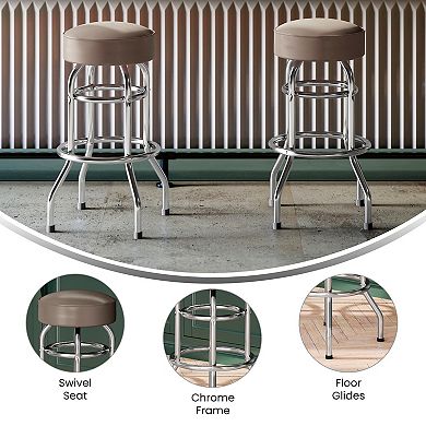 Emma and Oliver Double Ring Chrome Barstool with Red Seat