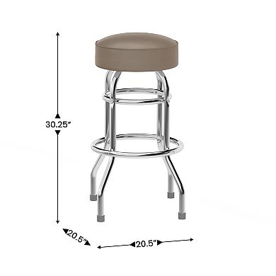 Emma and Oliver Double Ring Chrome Barstool with Red Seat