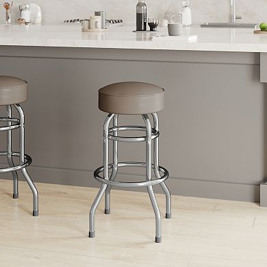 Emma and Oliver Double Ring Chrome Barstool with Red Seat