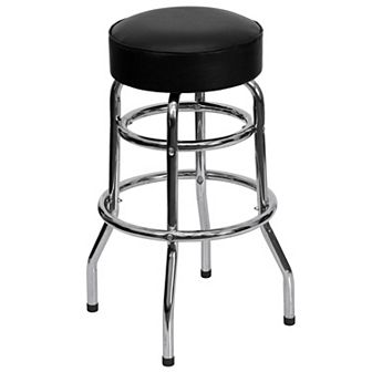 Emma and Oliver Double Ring Chrome Barstool with Black Seat