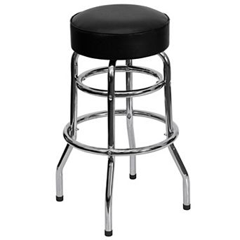 Emma and Oliver Double Ring Chrome Barstool with Black Seat