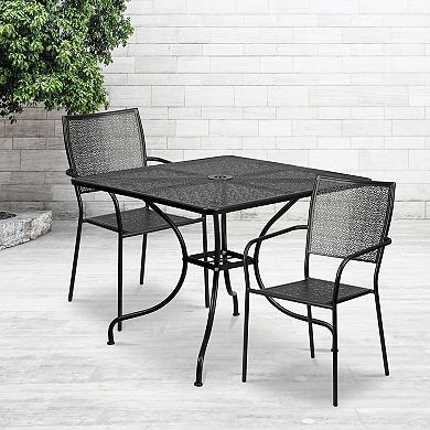 Emma and Oliver Commercial Grade 35.5" Square Coral Patio Table Set-2 Square Back Chairs