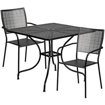 Emma and Oliver Commercial Grade 35.5" Square Coral Patio Table Set-2 Square Back Chairs