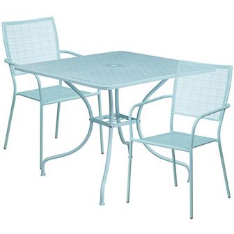 Emma and Oliver Commercial Grade 35.5" Square Coral Patio Table Set-2 Square Back Chairs