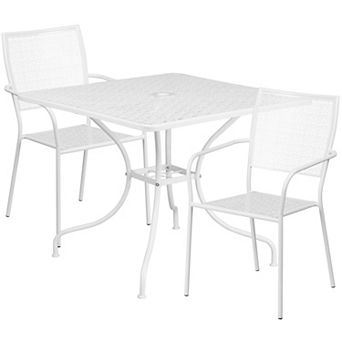 Emma and Oliver Commercial Grade 35.5" Square Coral Patio Table Set-2 Square Back Chairs