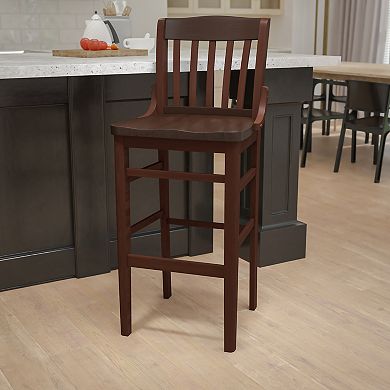 Emma and Oliver School House Back Walnut Wood Barstool