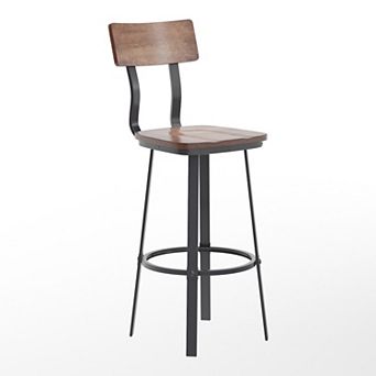 Emma And Oliver Rustic Restaurant Barstool with Wood Seat & Back & Powder Coat Frame