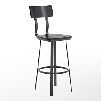 Emma And Oliver Rustic Restaurant Barstool with Wood Seat & Back & Powder Coat Frame