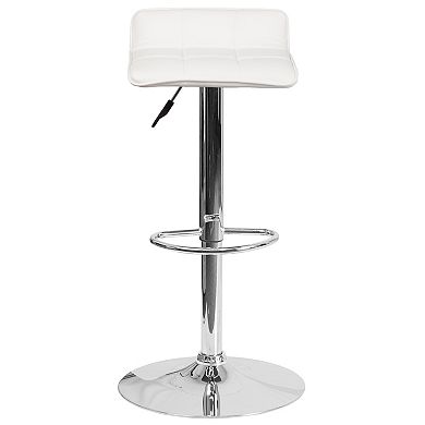 Emma and Oliver White Vinyl Adjustable Height Barstool with Quilted Wave Seat