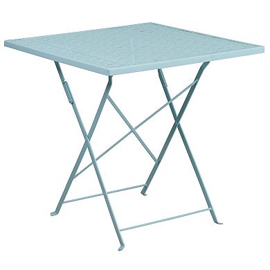 Emma and Oliver Commercial Grade 28" Square Black Folding Patio Table Set-2 Square Back Chairs