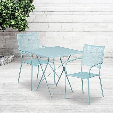 Emma and Oliver Commercial Grade 28" Square Black Folding Patio Table Set-2 Square Back Chairs