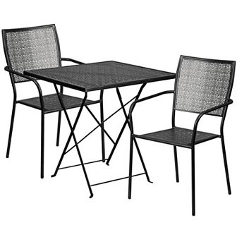 Emma and Oliver Commercial 28" Square Sky Blue Folding Patio Table Set-2 Square Back Chairs