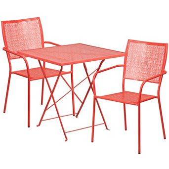 Emma and Oliver Commercial 28" Square Sky Blue Folding Patio Table Set-2 Square Back Chairs