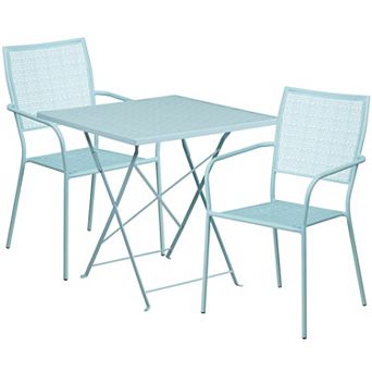 Emma and Oliver Commercial 28" Square Sky Blue Folding Patio Table Set-2 Square Back Chairs