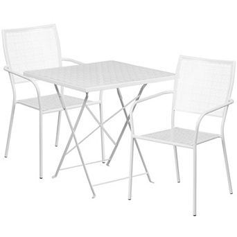 Emma and Oliver Commercial 28" Square Sky Blue Folding Patio Table Set-2 Square Back Chairs
