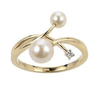 PearLustre by Imperial 14k Gold Akoya Cultured Pearl & Diamond Accent Cross Over Ring