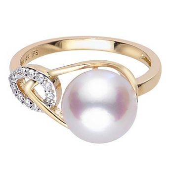 PearLustre by Imperial 14k Gold Akoya Cultured Pearl & Diamond Accent Ring