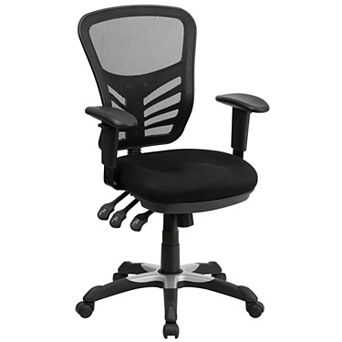 Emma and Oliver Mid-Back Black Mesh Multifunction Ergonomic Office Chair with Adjustable Arms