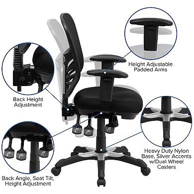 Emma and Oliver Mid-Back Black Mesh Multifunction Ergonomic Office Chair with Adjustable Arms