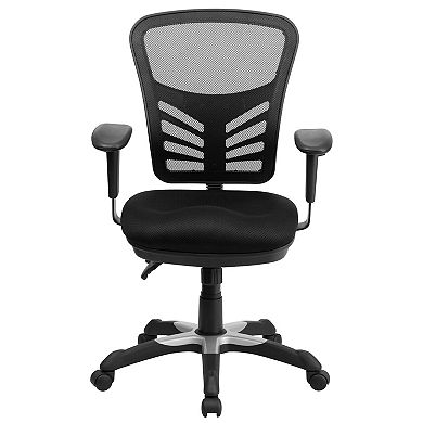 Emma and Oliver Mid-Back Black Mesh Multifunction Ergonomic Office Chair with Adjustable Arms