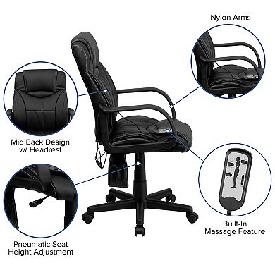 Emma and Oliver Mid-Back Ergonomic Massaging Black LeatherSoft Executive Swivel Office Arm Chair