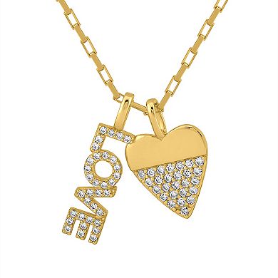 OLIVIA AND HARPER 14k Gold Over Sterling Silver Cubic Zirconia Heart & "Love" Charm Necklace