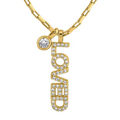 OLIVIA AND HARPER 14k Gold Over Sterling Silver Cubic Zirconia "Loved" & Round Cubic Zirconia Charm Necklace