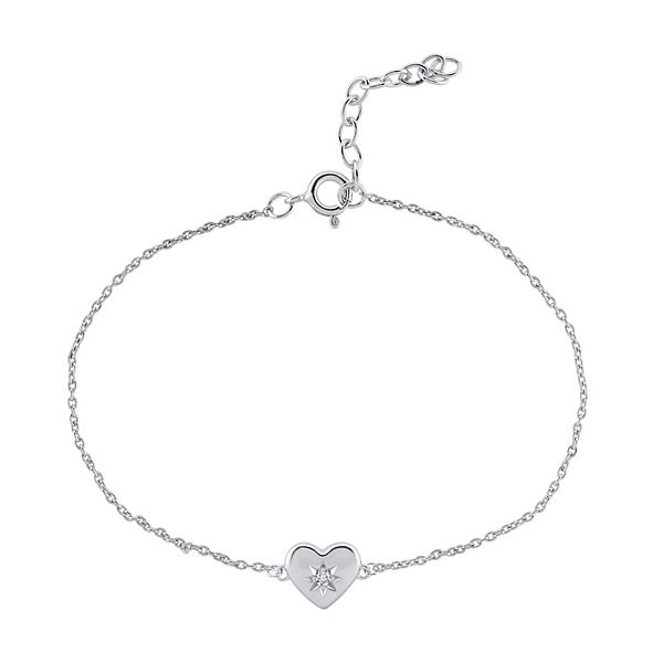 OLIVIA AND HARPER Sterling Silver Cubic Zirconia Starburst Heart Bracelet