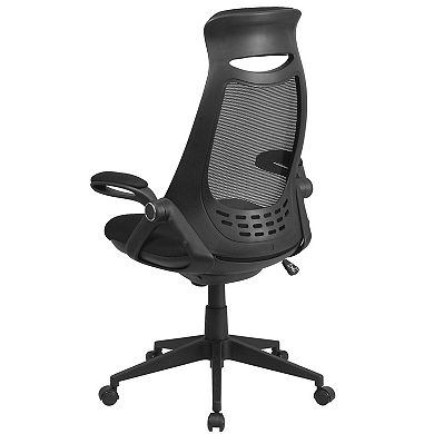 Emma and Oliver High Back Black Mesh Executive Swivel Office Chair with Flip-Up Arms