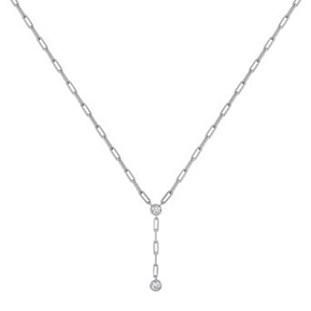 OLIVIA AND HARPER Sterling Silver Cubic Zirconia Rectangle Chain Y-Necklace