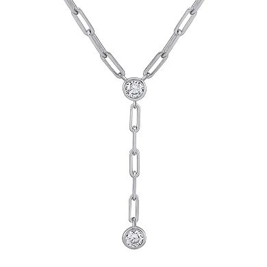 OLIVIA AND HARPER Sterling Silver Cubic Zirconia Rectangle Chain Y-Necklace