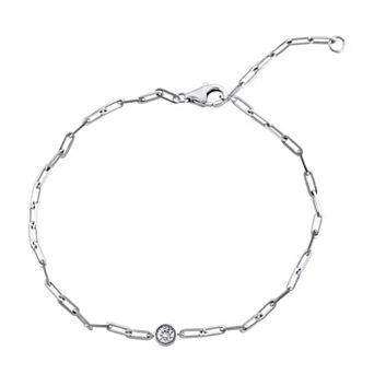 OLIVIA AND HARPER Sterling Silver Cubic Zirconia Rectangle Chain BraceletT
