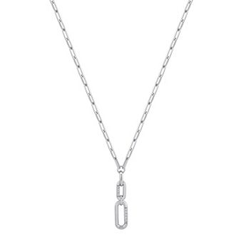 OLIVIA AND HARPER Sterling Silver Cubic Zirconia Embellished Link Y-Necklace