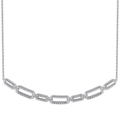 OLIVIA AND HARPER Sterling Silver Cubic Zirconia Rectangle Link Collar Necklace