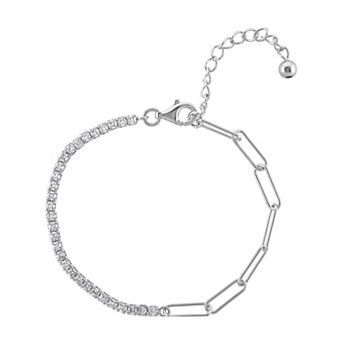 OLIVIA AND HARPER Sterling Silver Cubic Zirconia Strand & Paperclip Link Bracelet