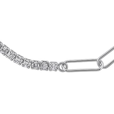 OLIVIA AND HARPER Sterling Silver Cubic Zirconia Strand & Paperclip Link Bracelet