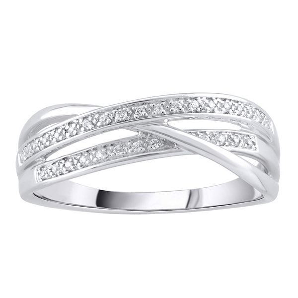 Olivia And Harper Sterling Silver Cubic Zirconia Crisscross Band Ring