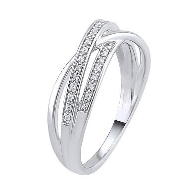 OLIVIA AND HARPER Sterling Silver Cubic Zirconia Crisscross Band Ring