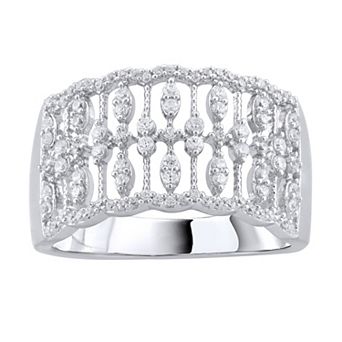 OLIVIA AND HARPER Sterling Silver Cubic Zirconia Art Deco Fashion Ring