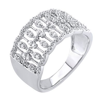 OLIVIA AND HARPER Sterling Silver Cubic Zirconia Art Deco Fashion Ring