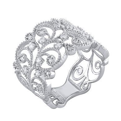 OLIVIA AND HARPER Sterling Silver Cubic Zirconia Openwork Vines Fashion Ring
