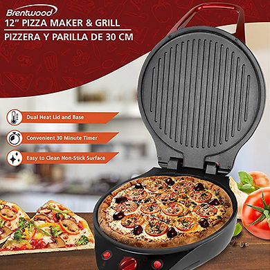 Brentwood 12 Inch Non Stick Pizza Maker and Grill in Red