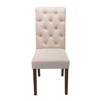 COLAMY Modern Tufted Armless Dining Chair with Solid Wood Legs, Beige (2 Pack)